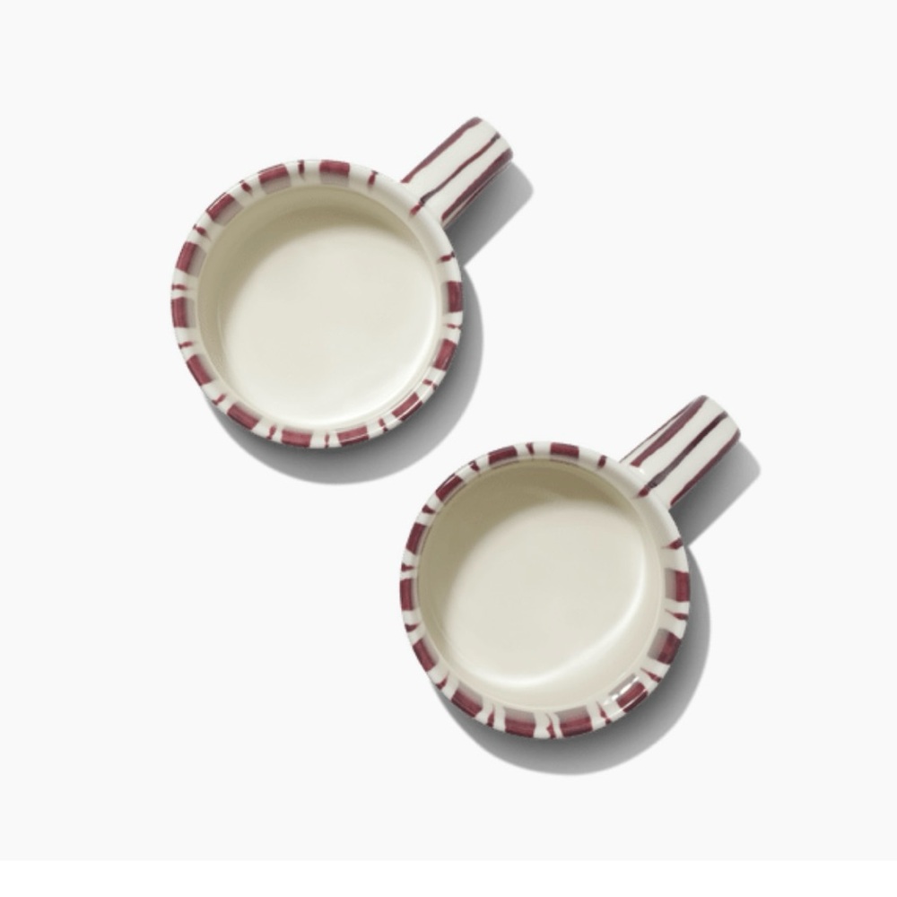 Noon & Moon Ceramic Mug Set | Cream with Cherry Stripes | 8.6 fl oz (Set of 2)